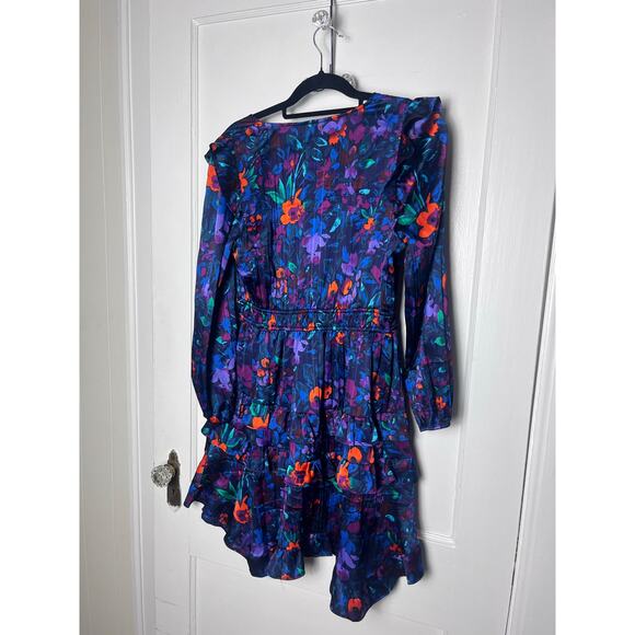 The Pioneer Woman Blue Long Sleeve Boho Floral Flounce Mini Dress Size Small - Picture 8 of 8